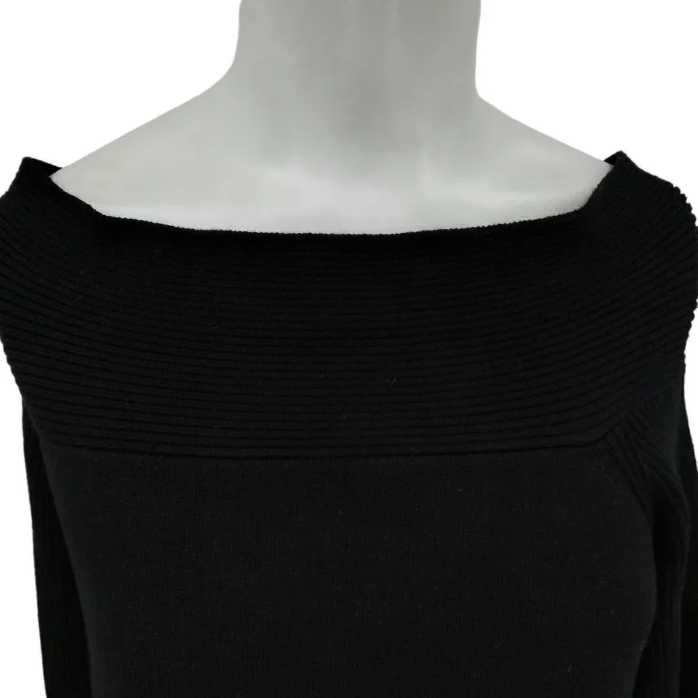 By Anthropologie Black Long Sleeve Boat Neck Tunic Sweater Size S Bell Sleeve - Picture 8 of 14